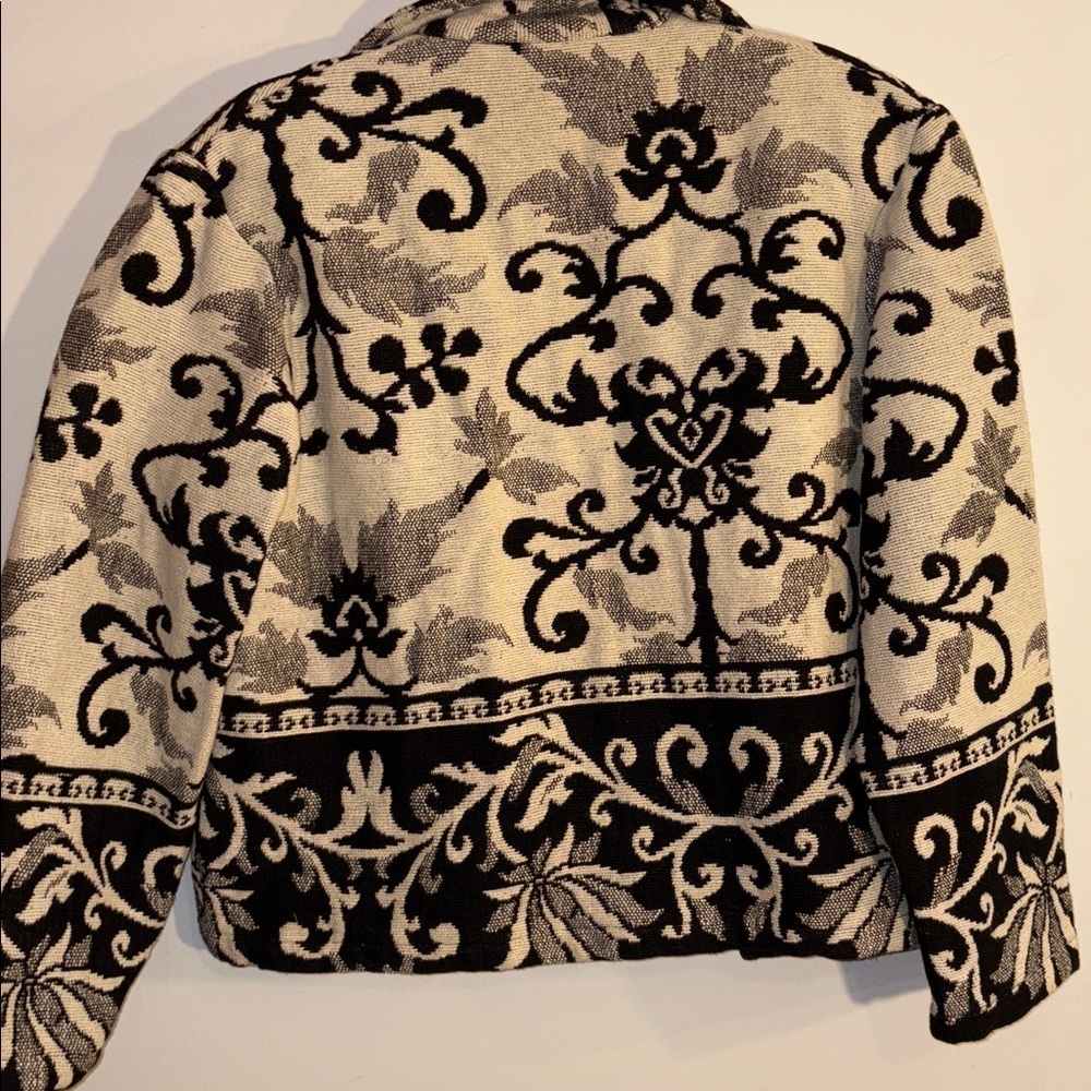 Women's Black and Cream Cotton Tapestry Vintage 90s Y2K Jacket Medium 8/10 - Picture 6 of 14